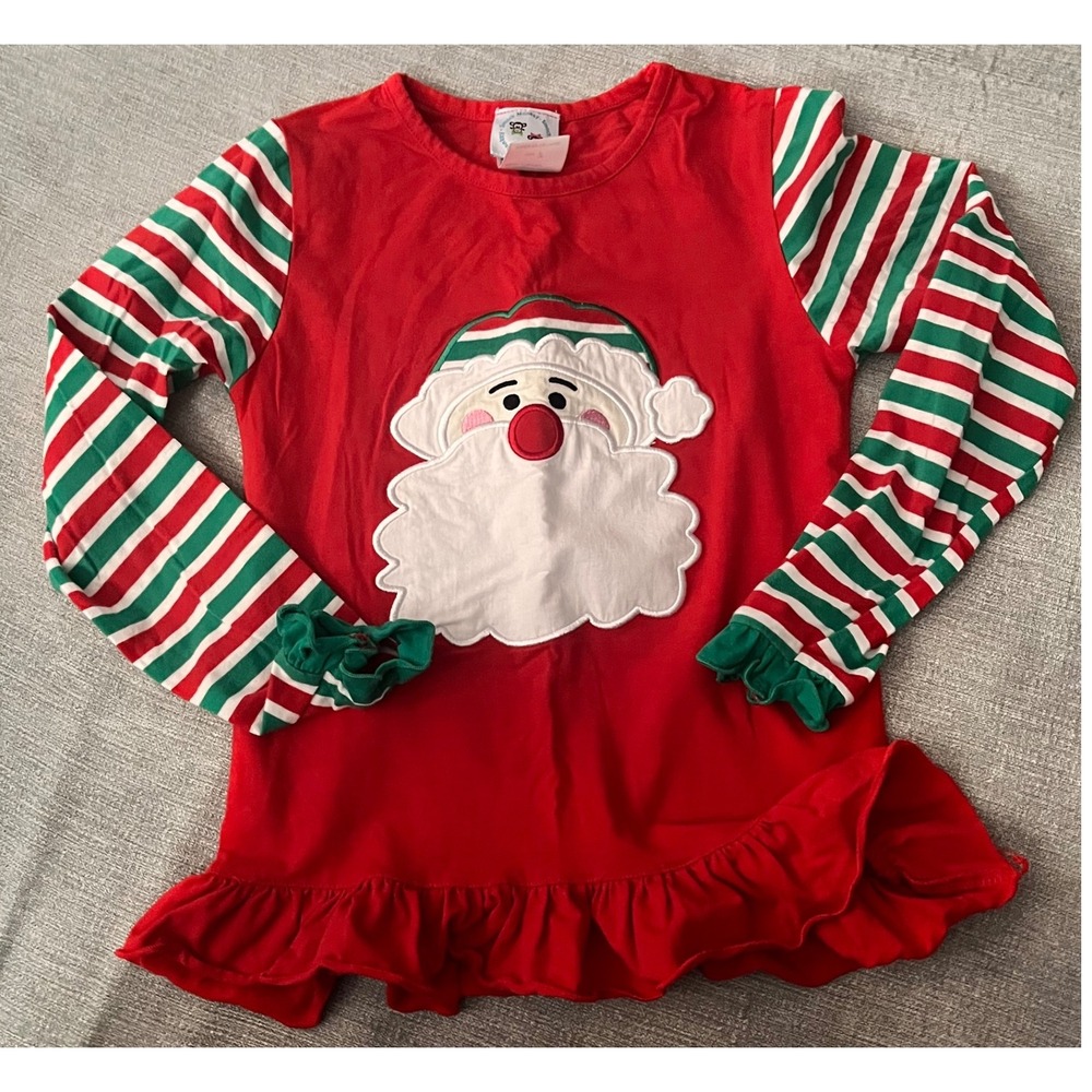 Smock Monkey Kids Christmas Santa Claus Pajama Set Size 7 Red Green Striped‎